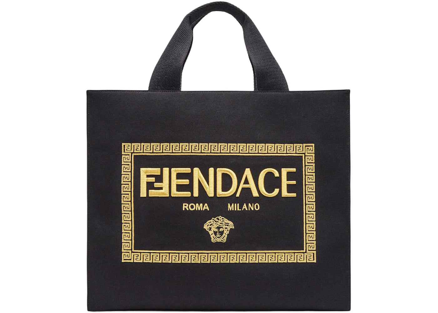 Fendi Fendace Embroidered Canvas Logo Bag Black