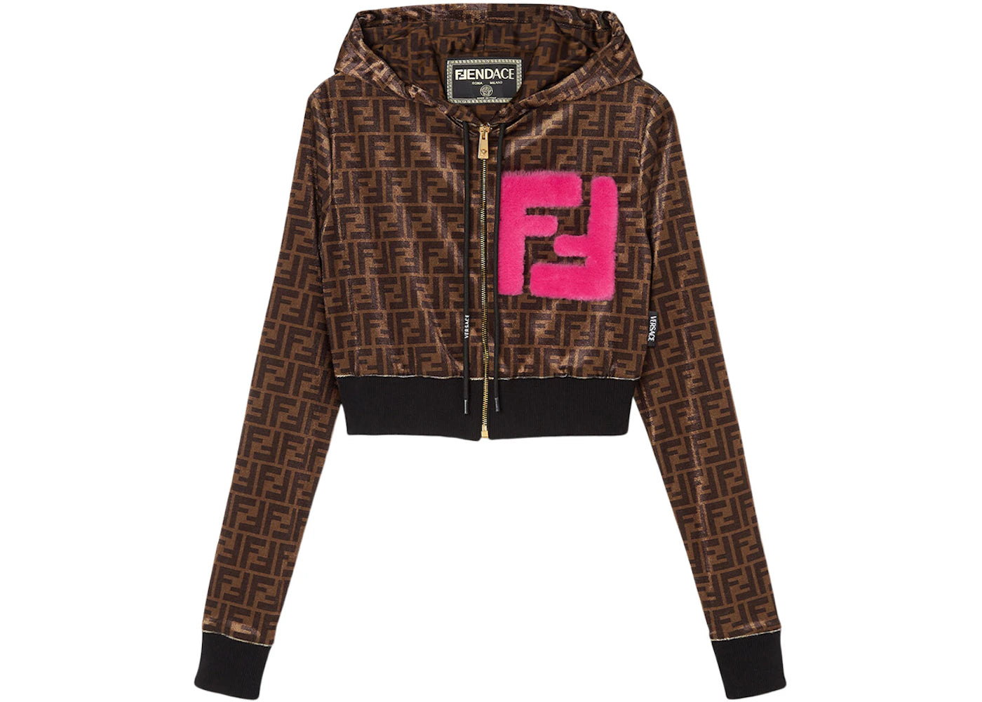 Fendi Fendace FF Crop Zip Hoodie Brown/Pink/Blue