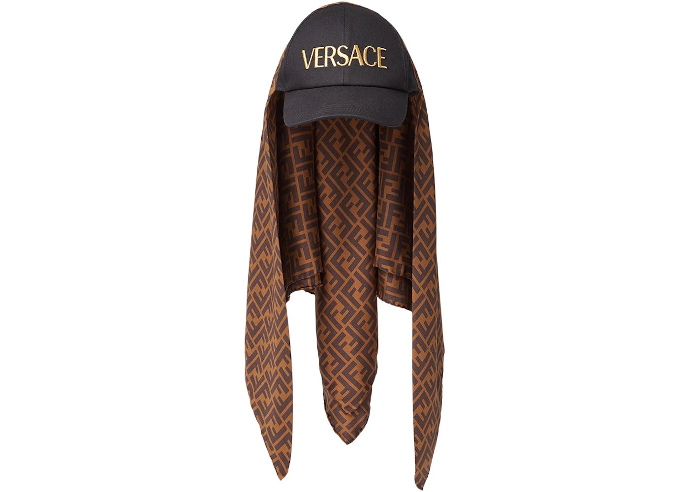 Fendi Fendace FF Silk Foulard Cap Black/Gold Baroque Print