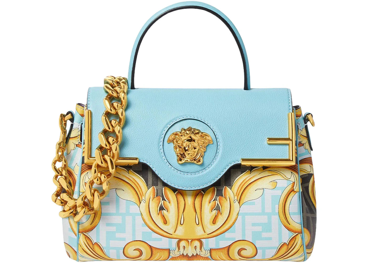 Fendi Fendace La Medusa Medium Handbag Gold Baroque/Blue