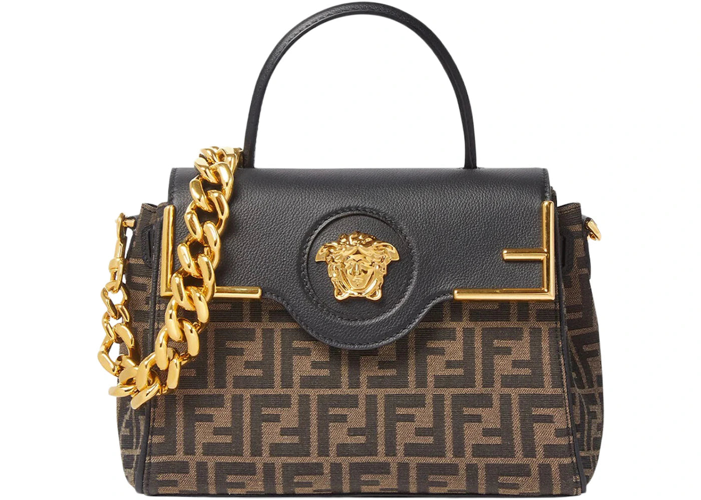 Fendi Fendace La Medusa Medium Handbag Gold Baroque Print