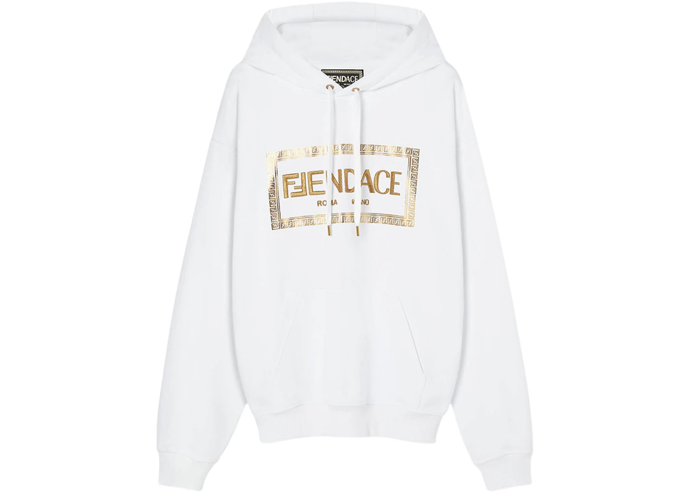 Fendi Fendace Logo Mens Hoodie White/Gold