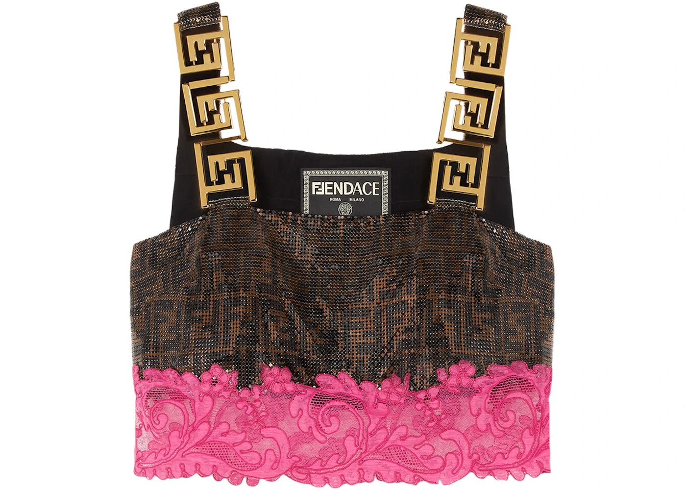 Fendi Fendace Metal Mesh Bralette Top Brown/Pink