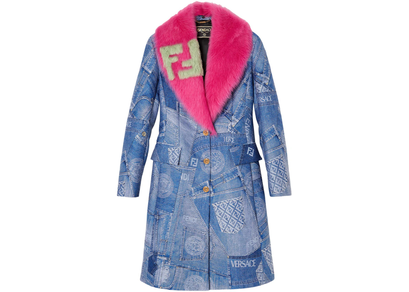 Fendi Fendace Patchwork Coat Denim