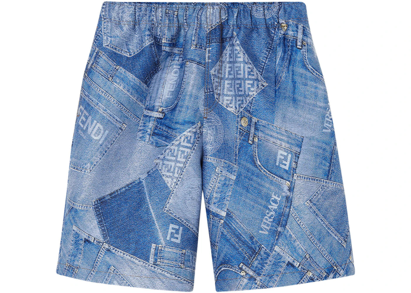 Fendi Fendace Patchwork Jacquard Shorts Denim