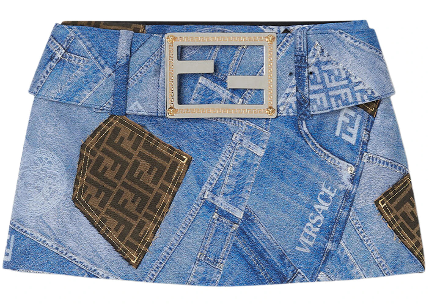 Fendi Fendace Patchwork Mini Skirt Denim