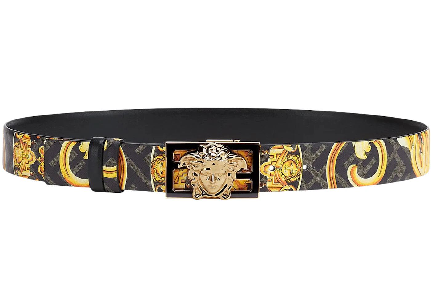 Fendi Fendace Reversible Belt Black/Gold Baroque Print