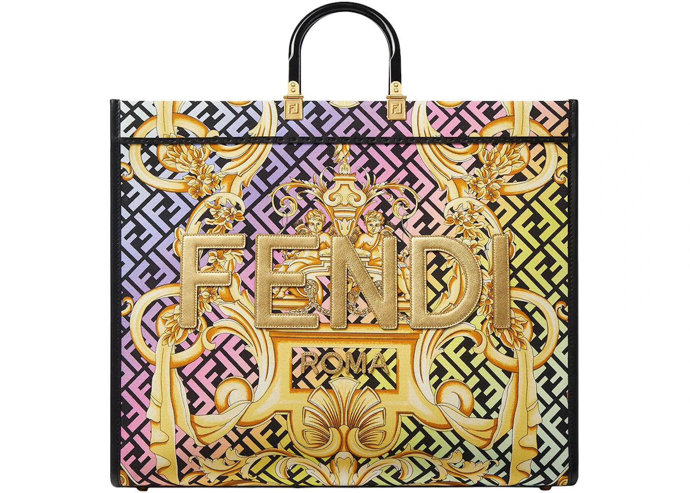 Fendi Fendace Sunshine Large Tote Bag Gold Baroque Print