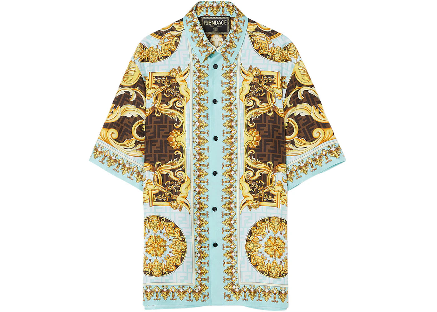 Fendi Fendace Wild Baroque Silk Shirt Gold/Blue