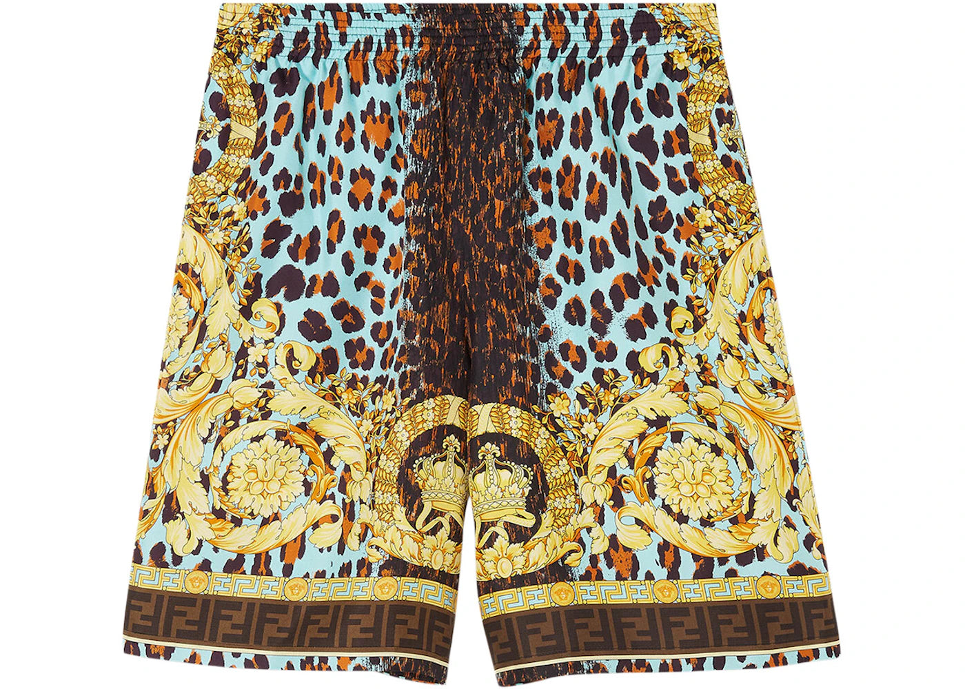 Fendi Fendace Wild Baroque Silk Shorts Gold/Blue