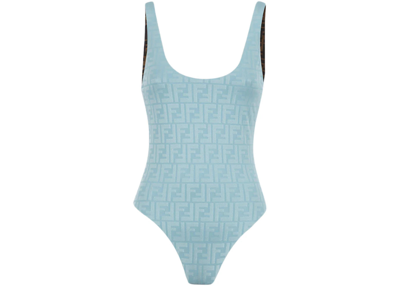 Fendi Jacquard FF Motif One-Piece Swimsuit Light Blue