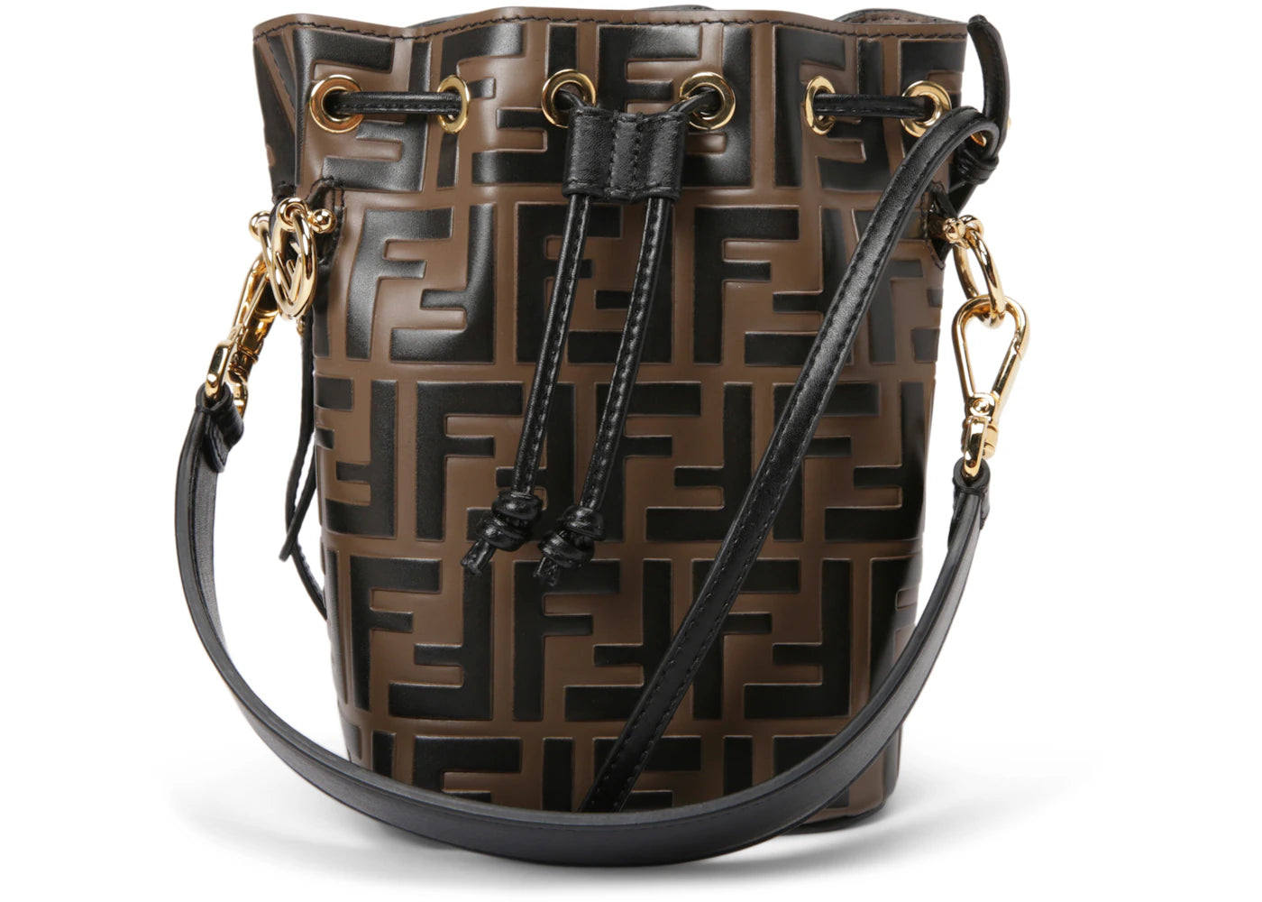 Fendi Mon Tresor Bucket Bag Zucca Embossed Small Tobacco Black