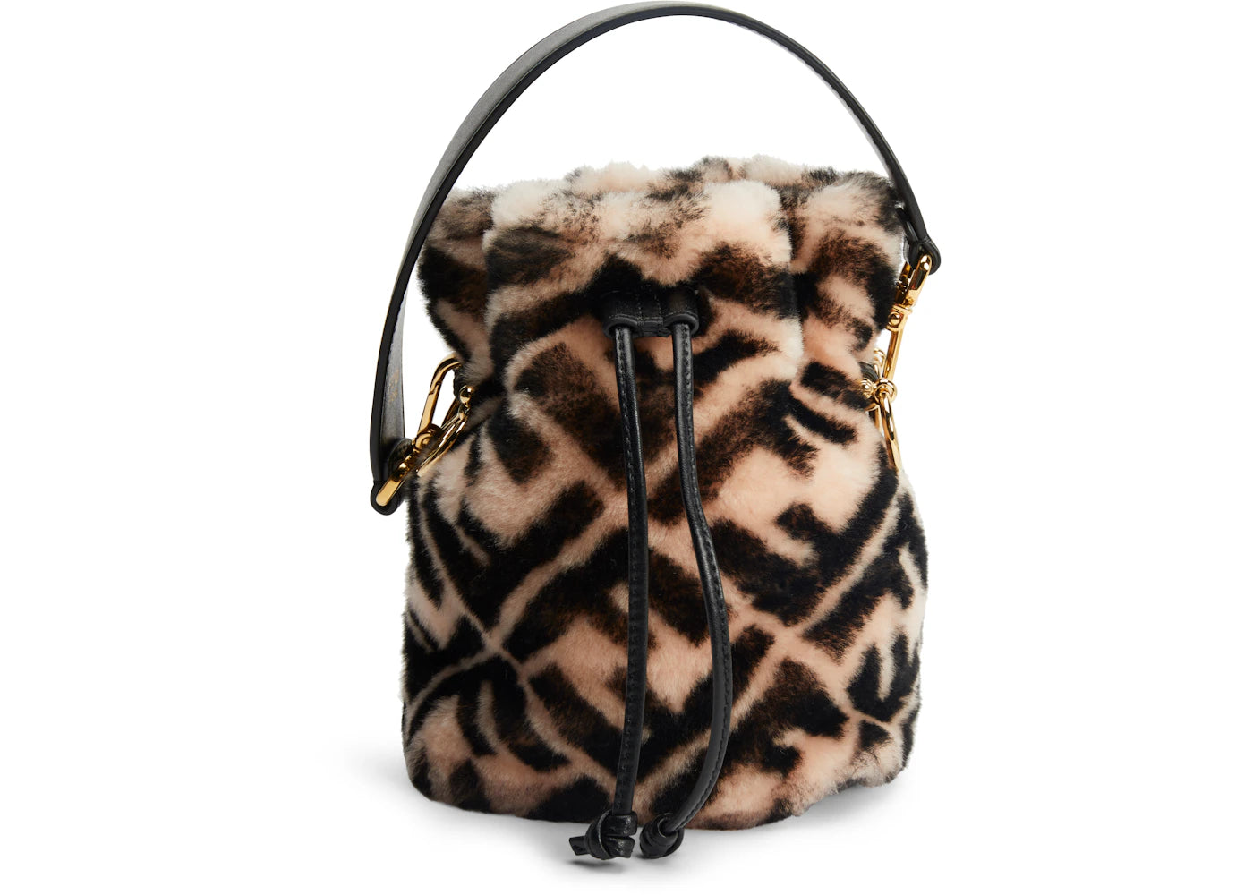 Fendi Mon Tresor Bucket Bag Zucca Shearling Mini Pink Black