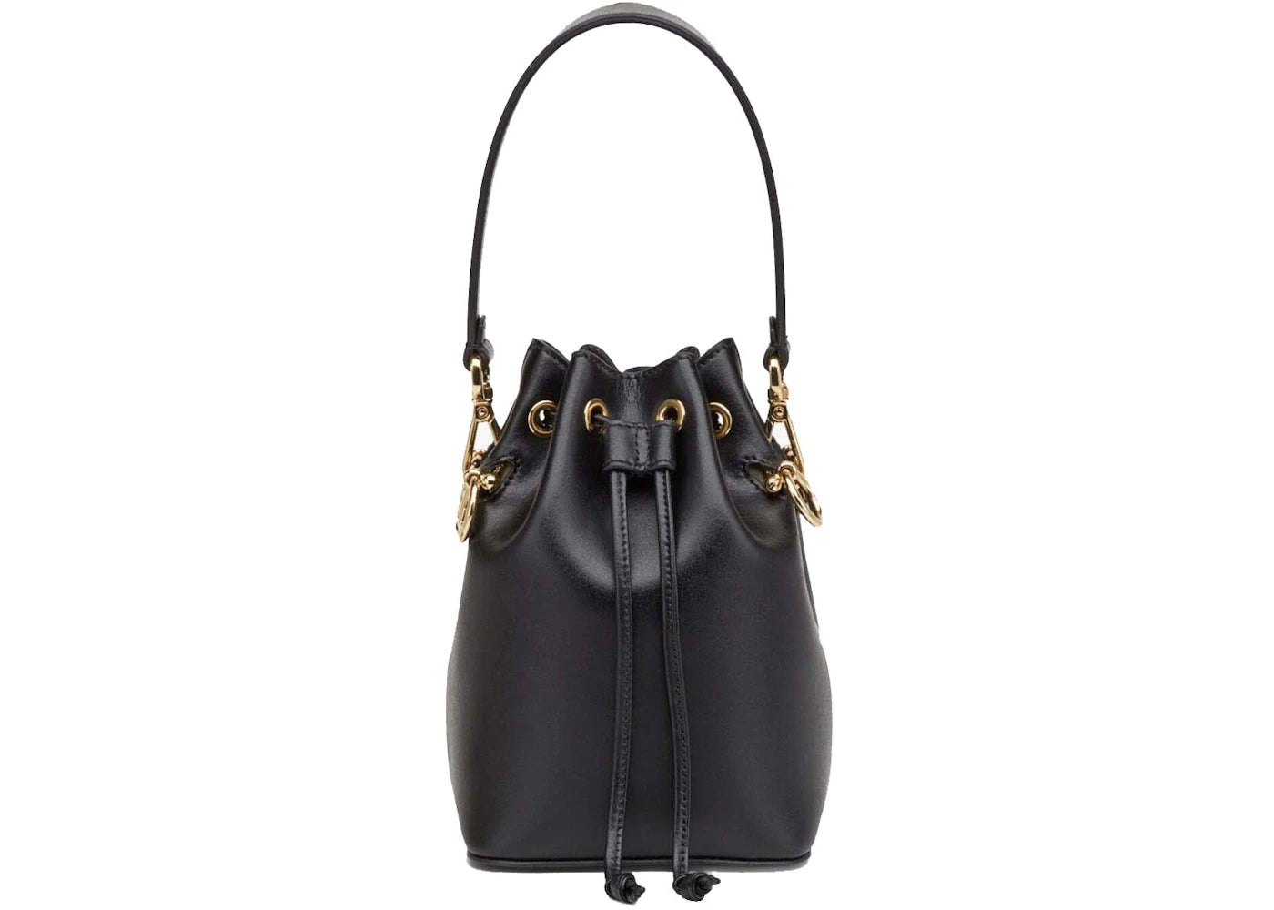 Fendi Mon Tressor Leather Mini Bucket Bag Black