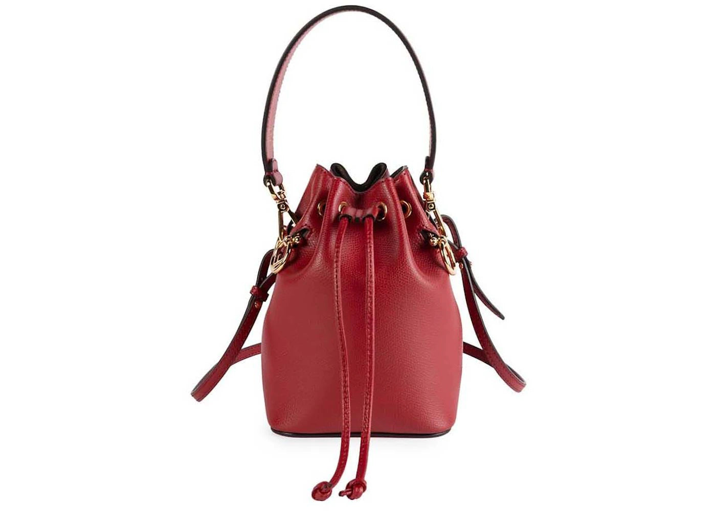 Fendi Mon Tressor Leather Mini Bucket Bag Red