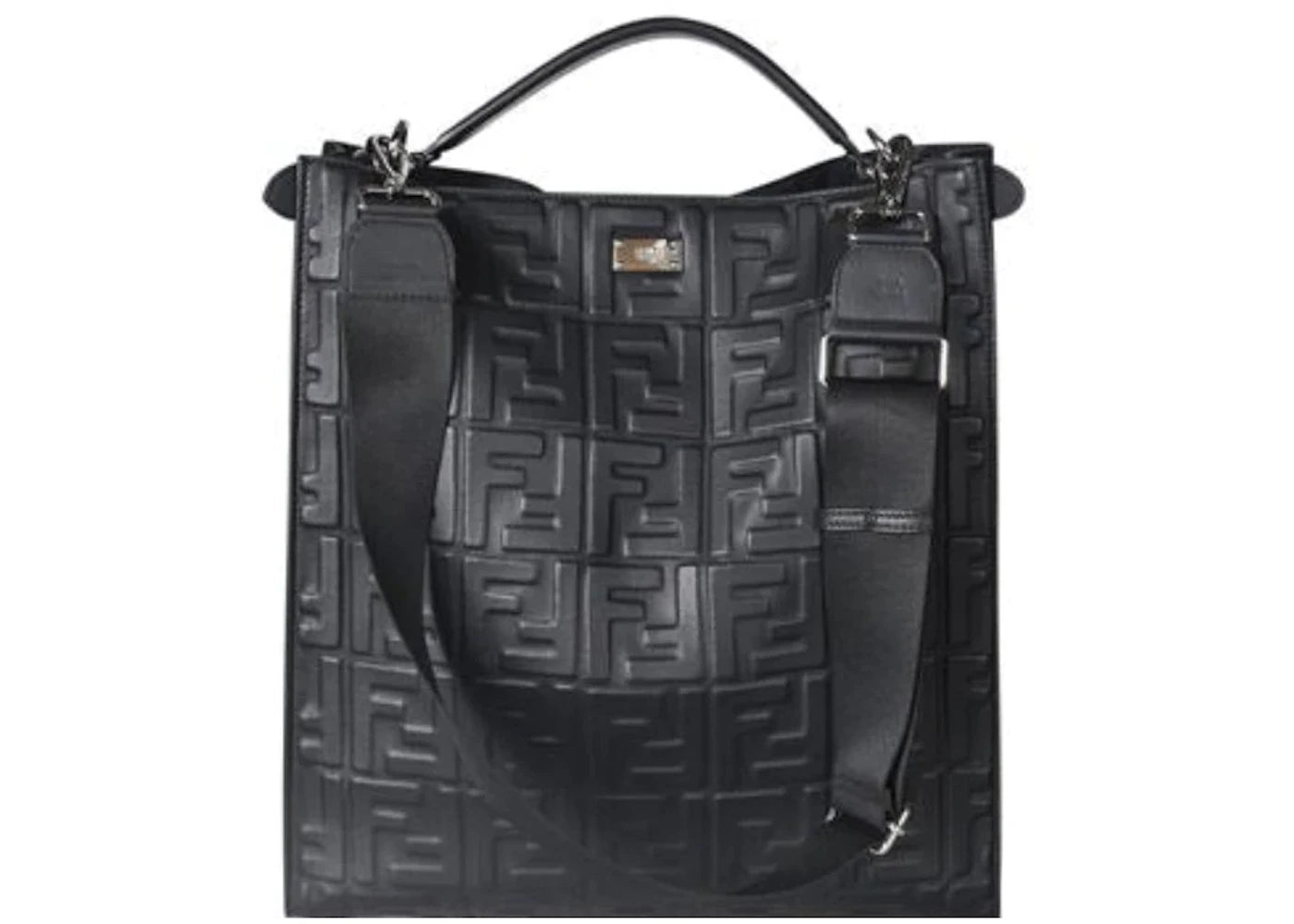 Fendi Peekaboo X-Lite Fit Nappa Embossed Handbag Large Black