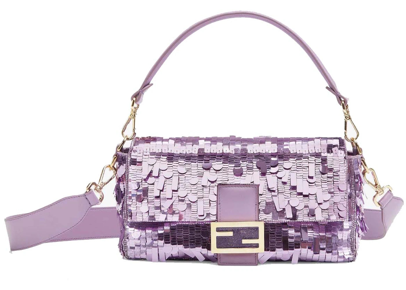 Fendi Sequin and Leather Baguette Lilac