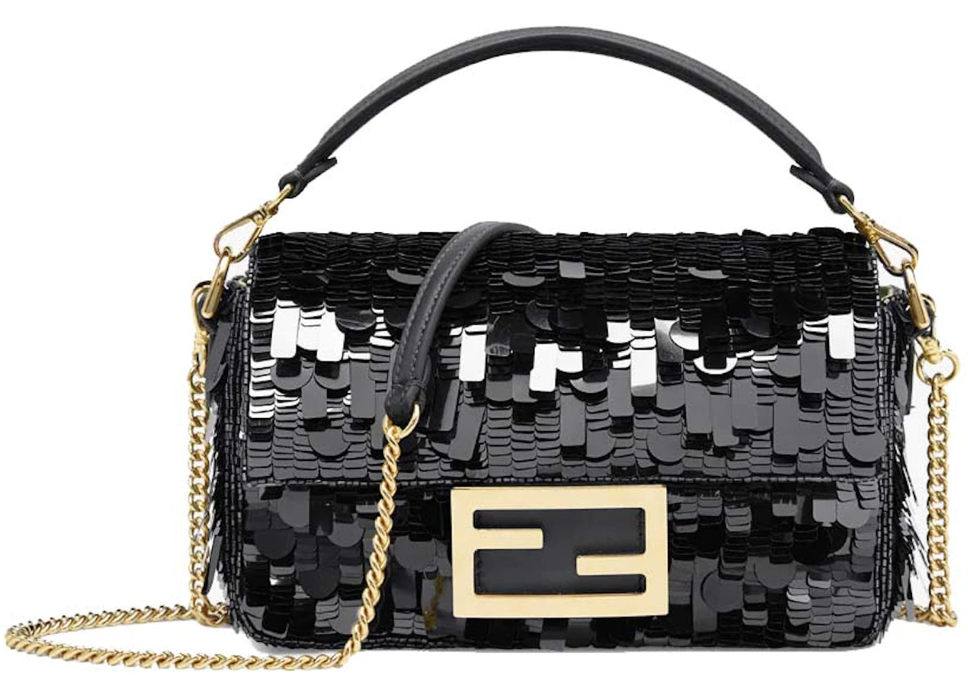 Fendi Sequin and Leather Baguette Mini Black