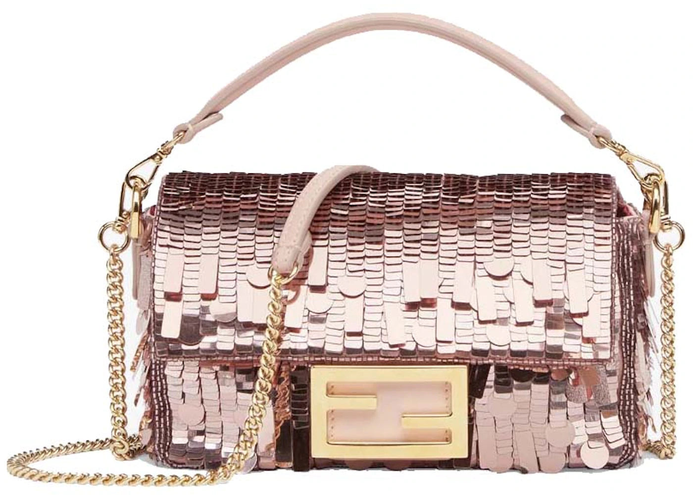 Fendi Sequin and Leather Baguette Mini Pink