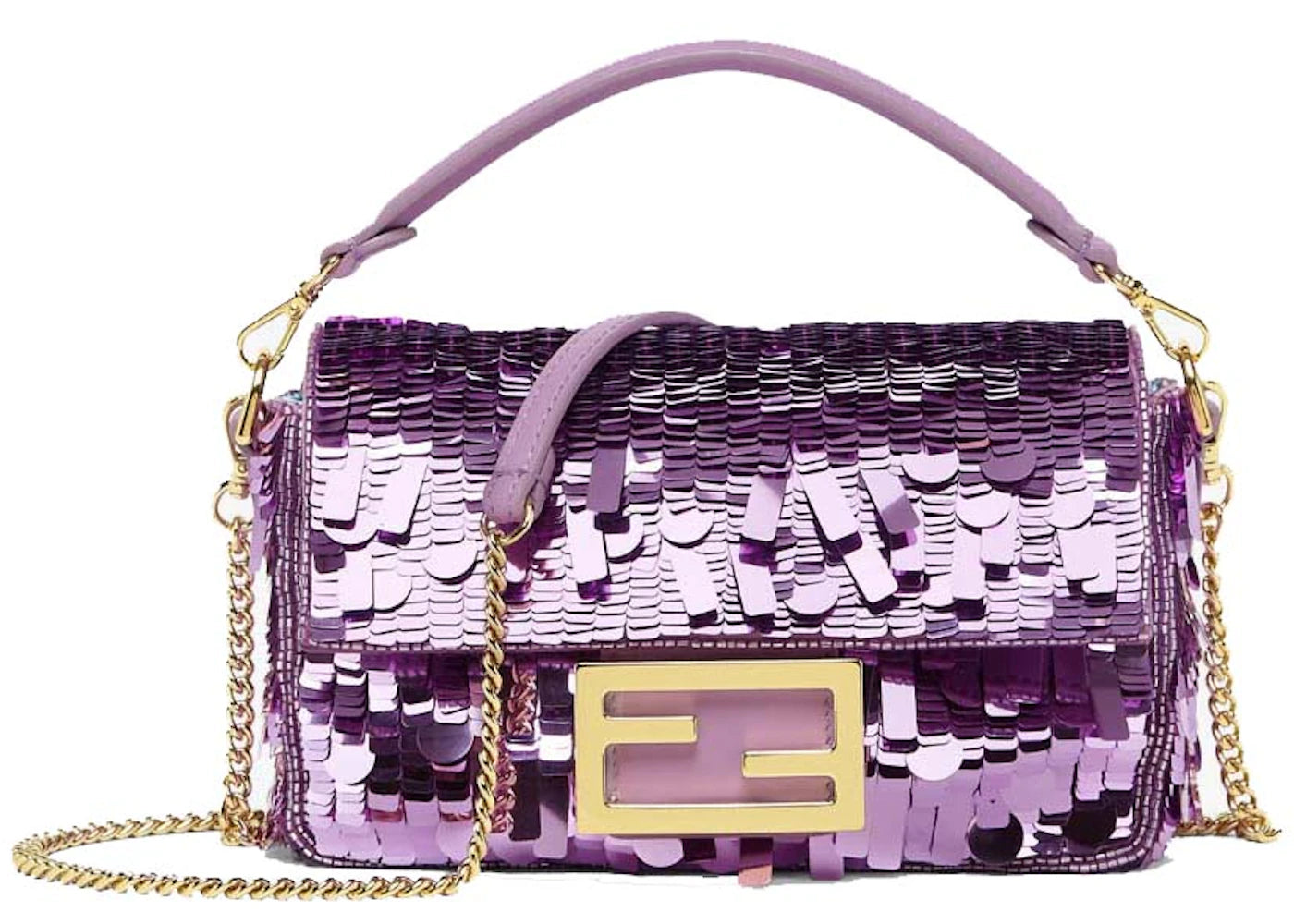 Fendi Sequin and Leather Baguette Mini Purple