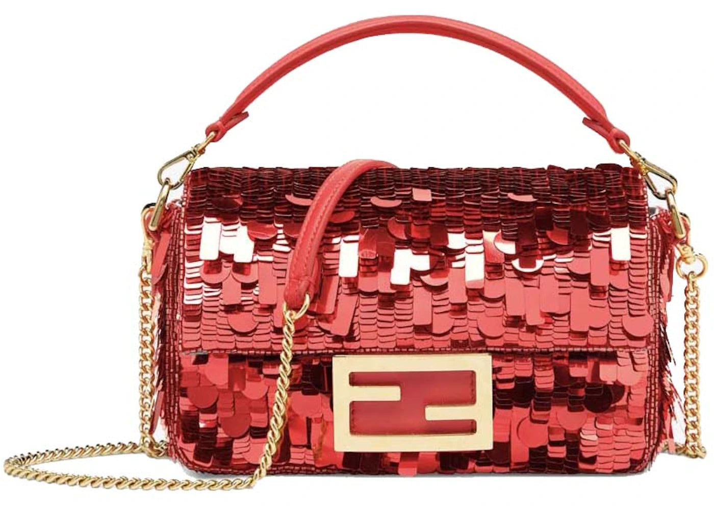 Fendi Sequin and Leather Baguette Mini Red