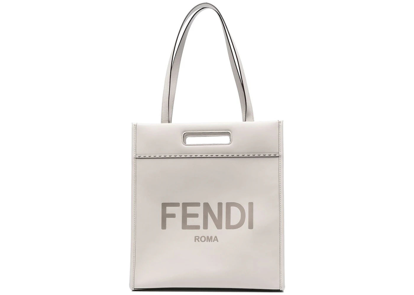 Fendi Shopper Tote Bag Embossed Logo Light Gray