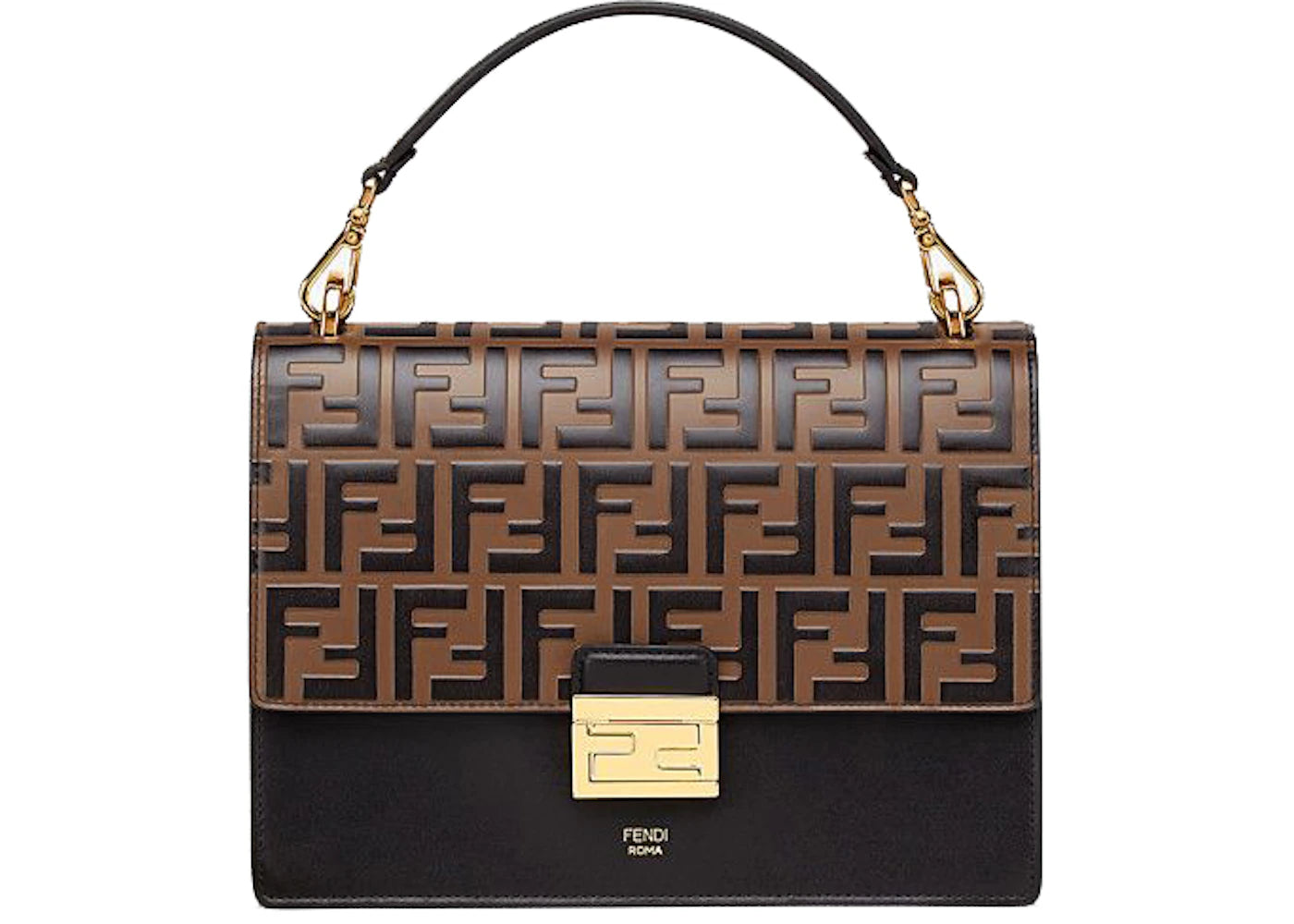 Fendi Shoulder Bag Kan U FF Monogram Motif Brown/Black