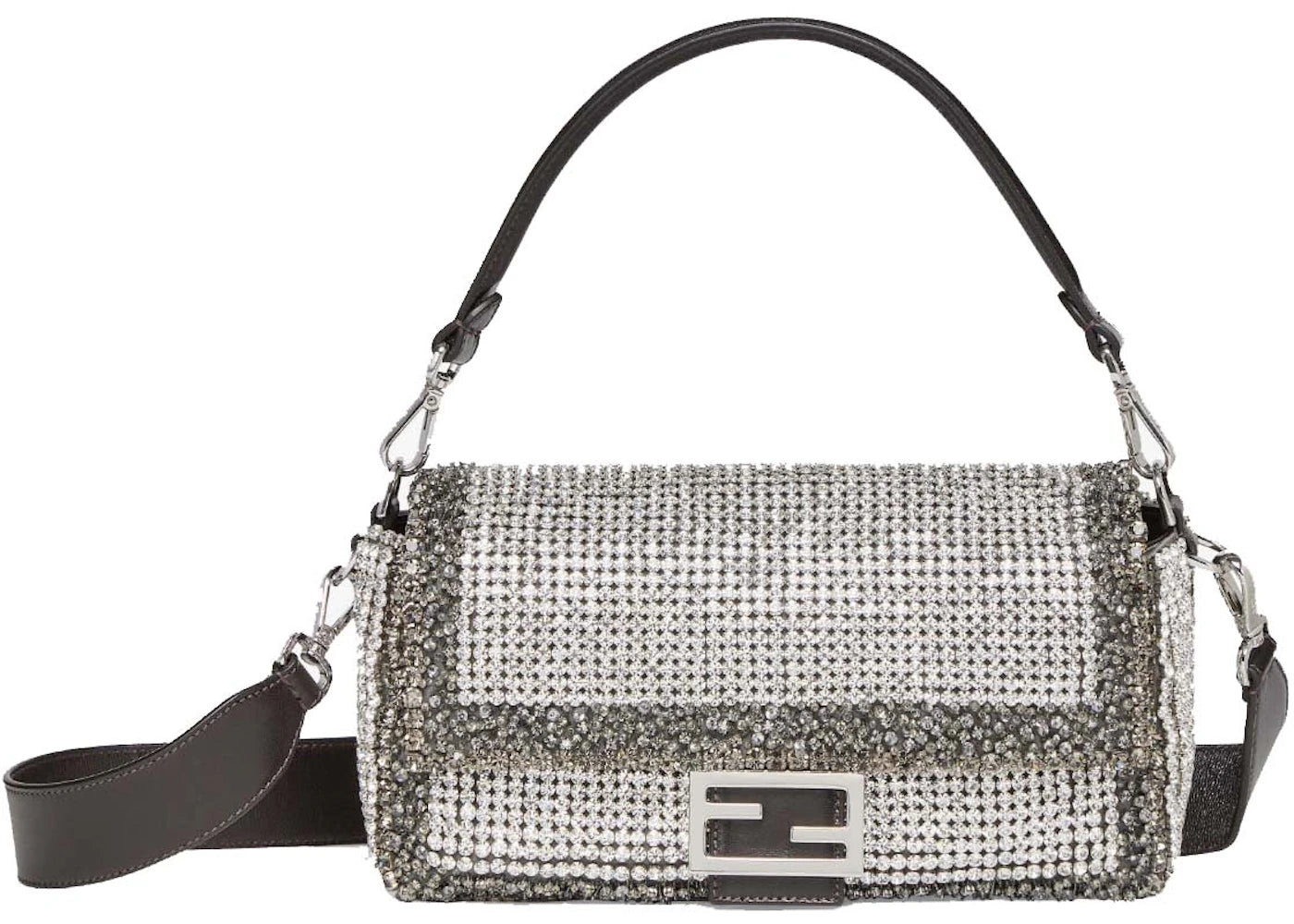 Fendi Transparent and Crystal Embroidered Baguette Black