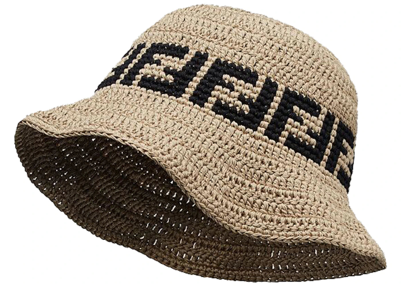 Fendi Wide Brimmed FF Motif Hat Beige