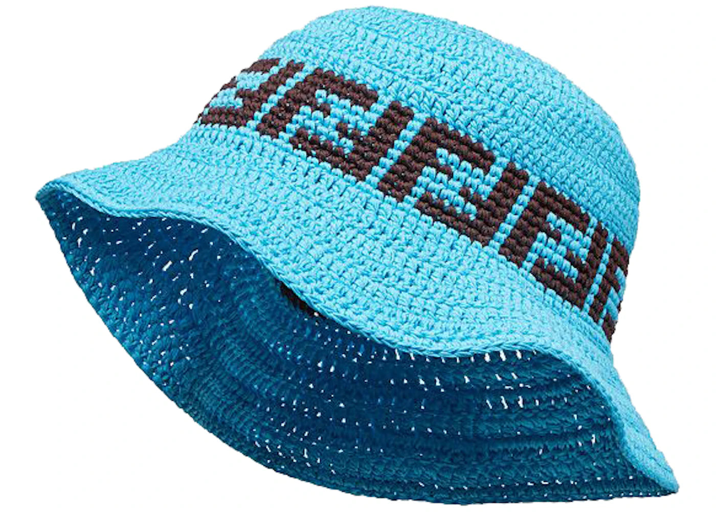 Fendi Wide Brimmed FF Motif Hat Blue