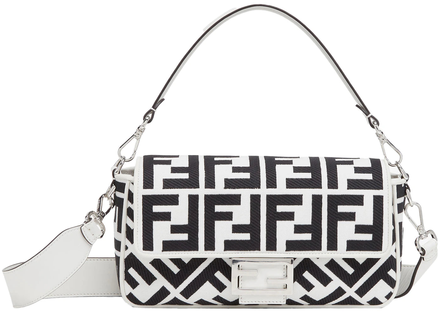 Fendi by Marc Jacobs Baguette White and Black Canvas Bag with FF Embroidery