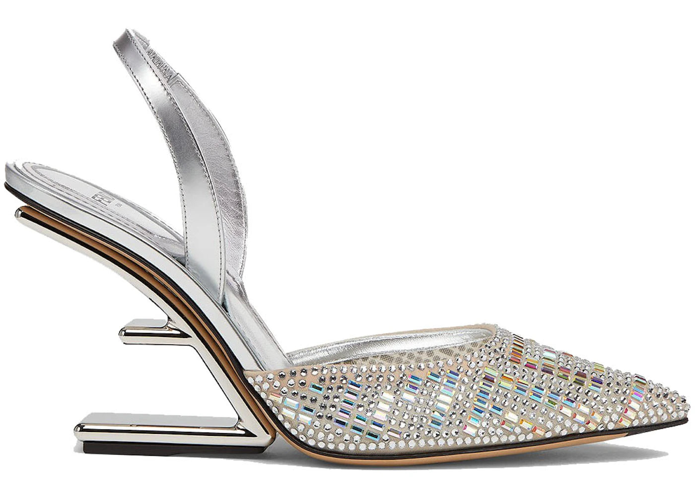 Fendi by Marc Jacobs First High-Heeled Slingbacks Silver Rhinestone