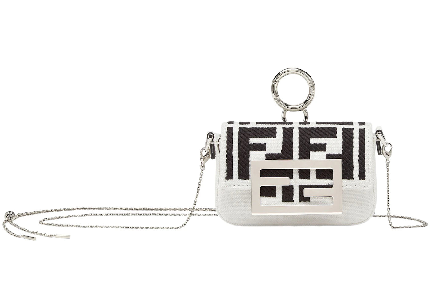 Fendi by Marc Jacobs Nano Baguette Charm Embroidered White Canvas Fendi Charm