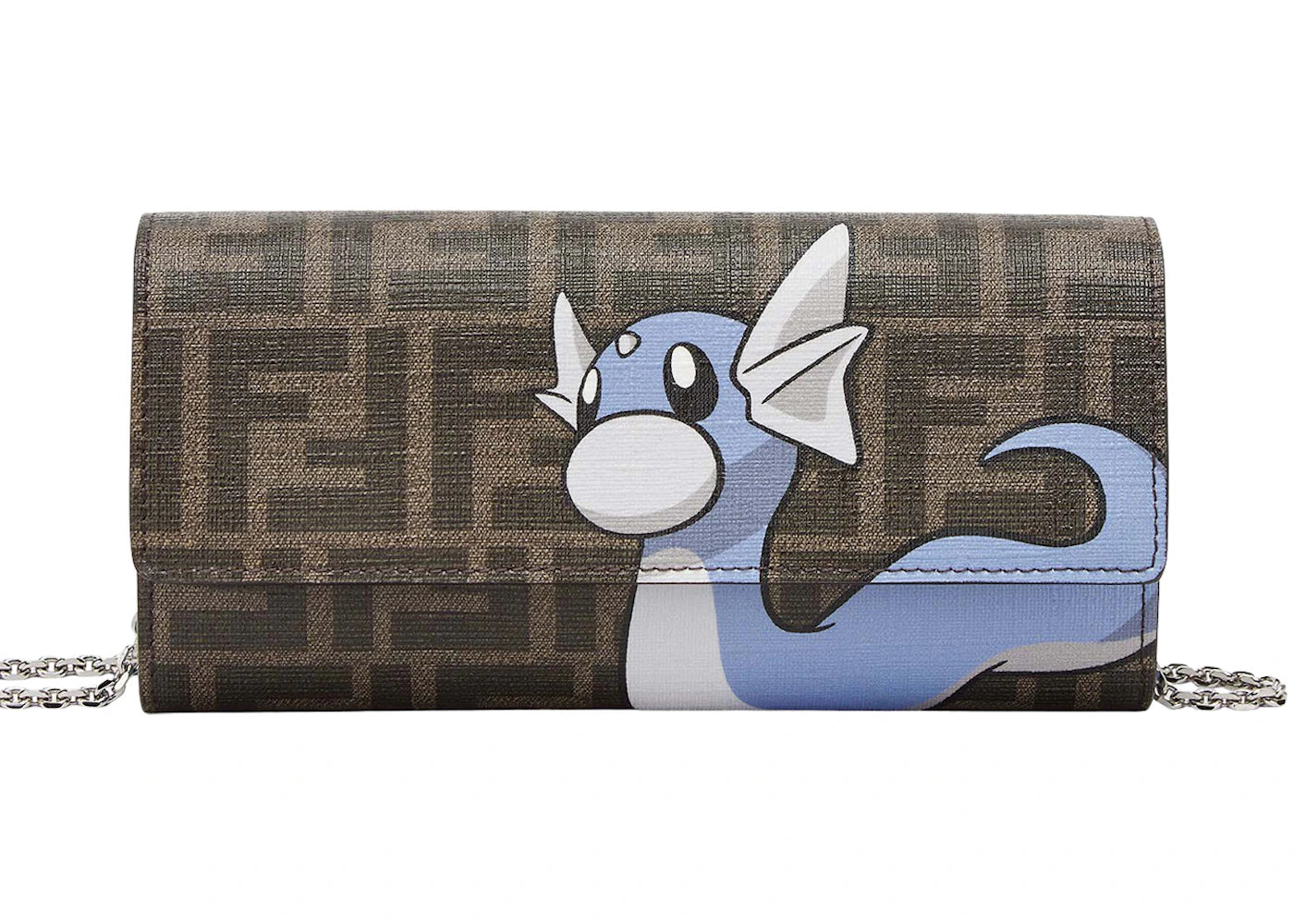 Fendi x FRGMT x Pokemon FF Fabric Wallet Continental With Chain Brown/Light Blue