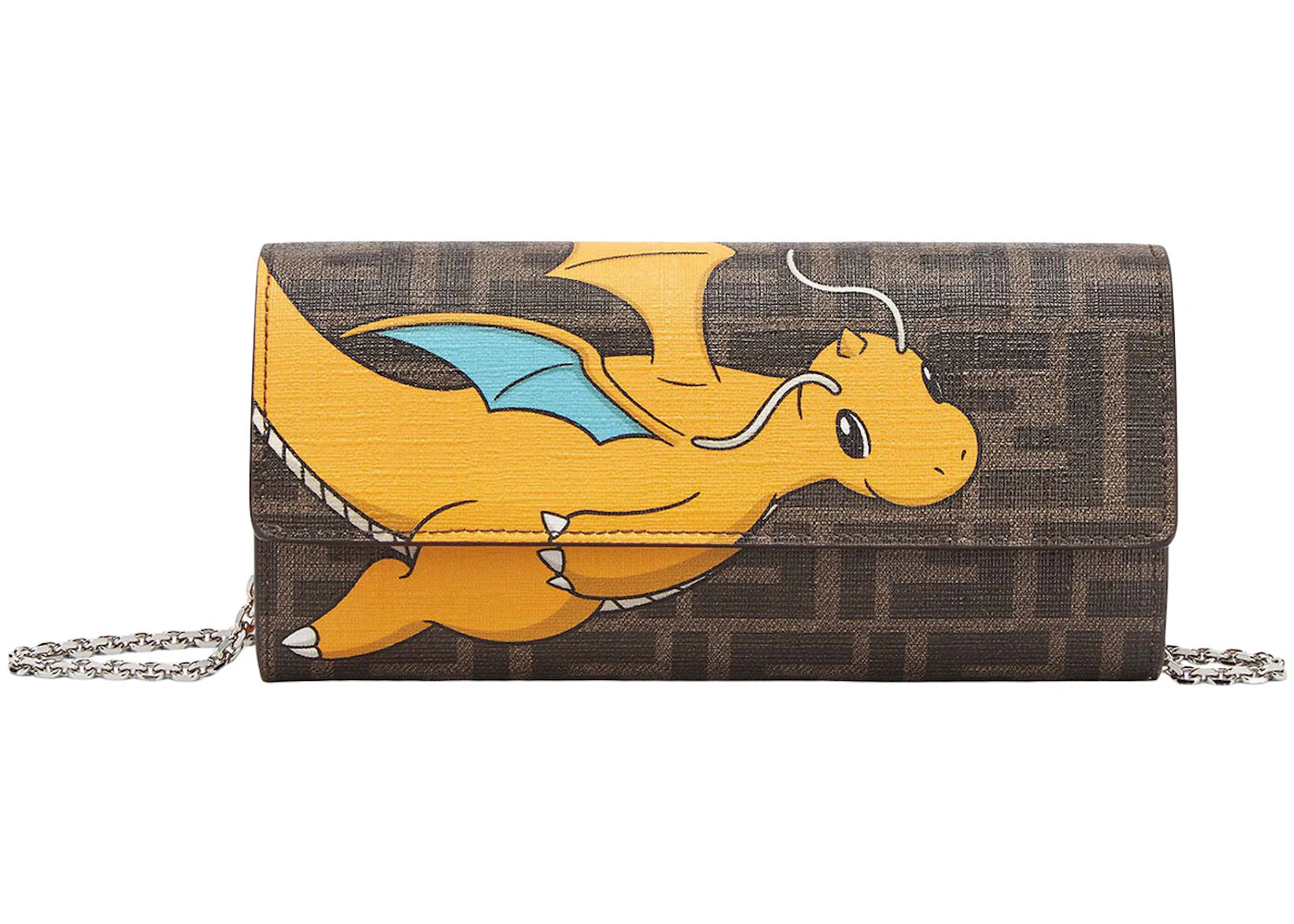 Fendi x FRGMT x Pokemon FF Fabric Wallet Continental With Chain Brown