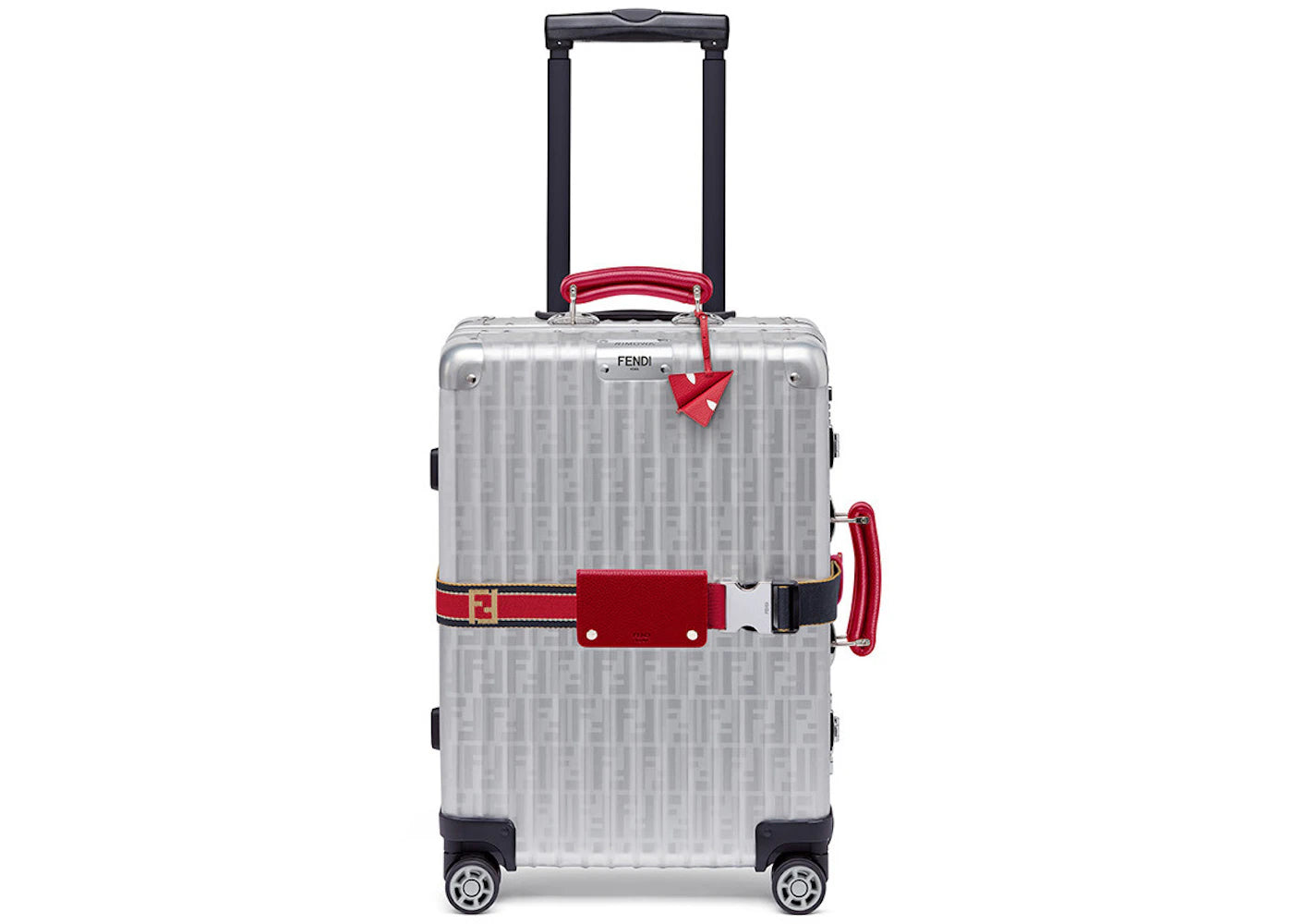 Fendi x Rimowa Cabin Trolley Luggage Zucca Red Web Belt Silver