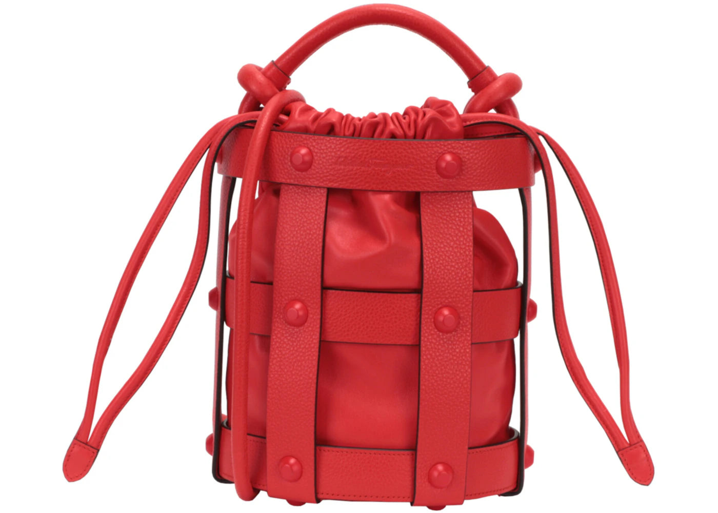 Ferragamo Stud Cage Bucket Bag Red