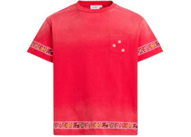 Found Embroidered Flower Border Tee Red
