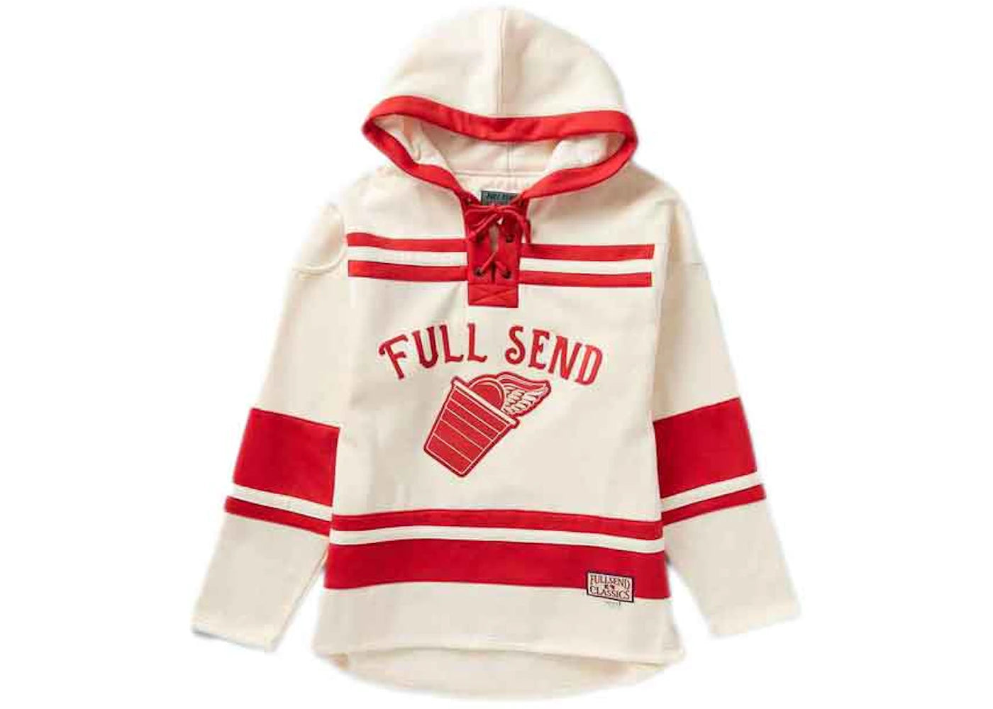 Full Send Red Cup Hockey Pullover Sweatshirt Cream