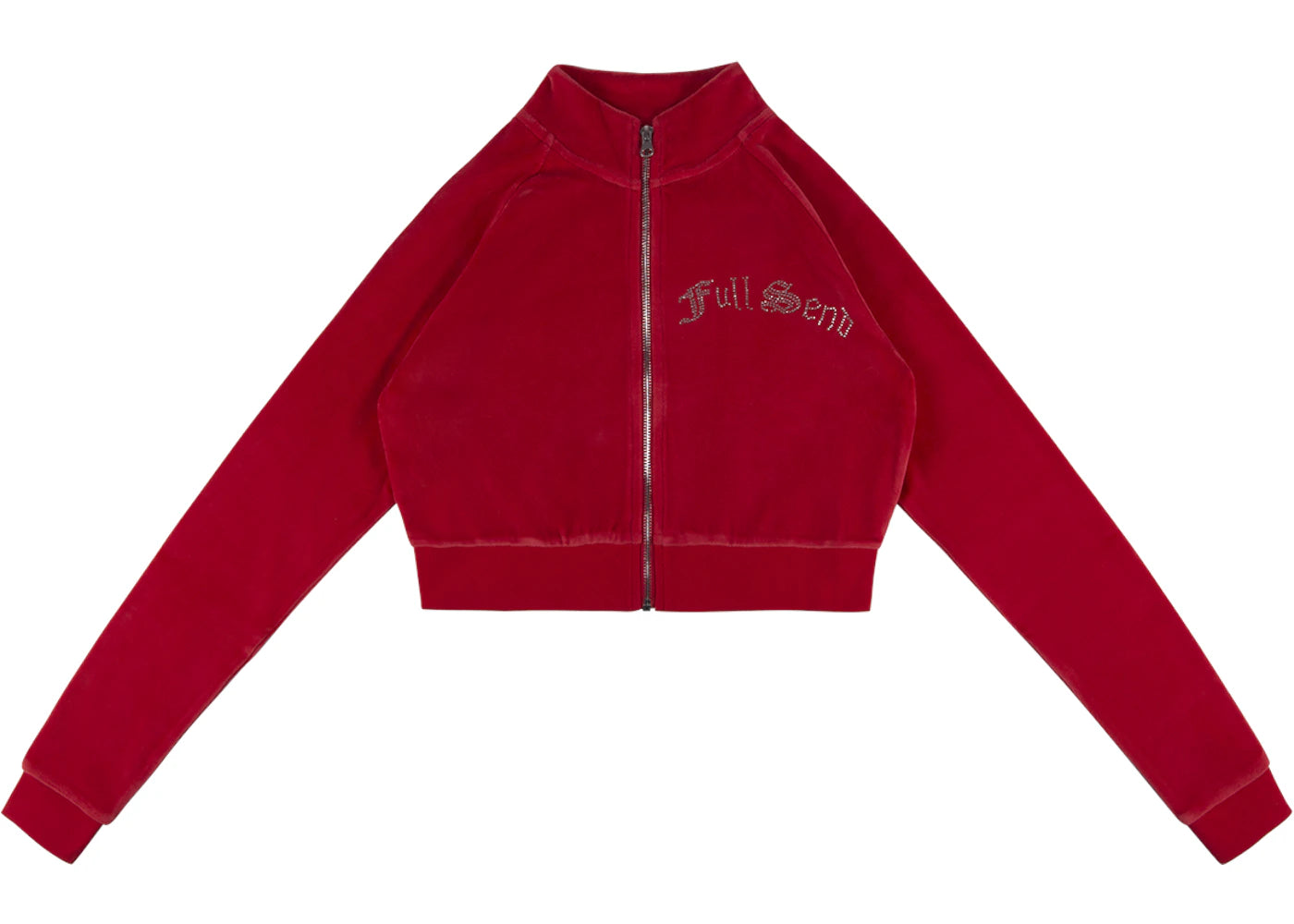 Full Send Rhinestone Velour Track Jacket Red