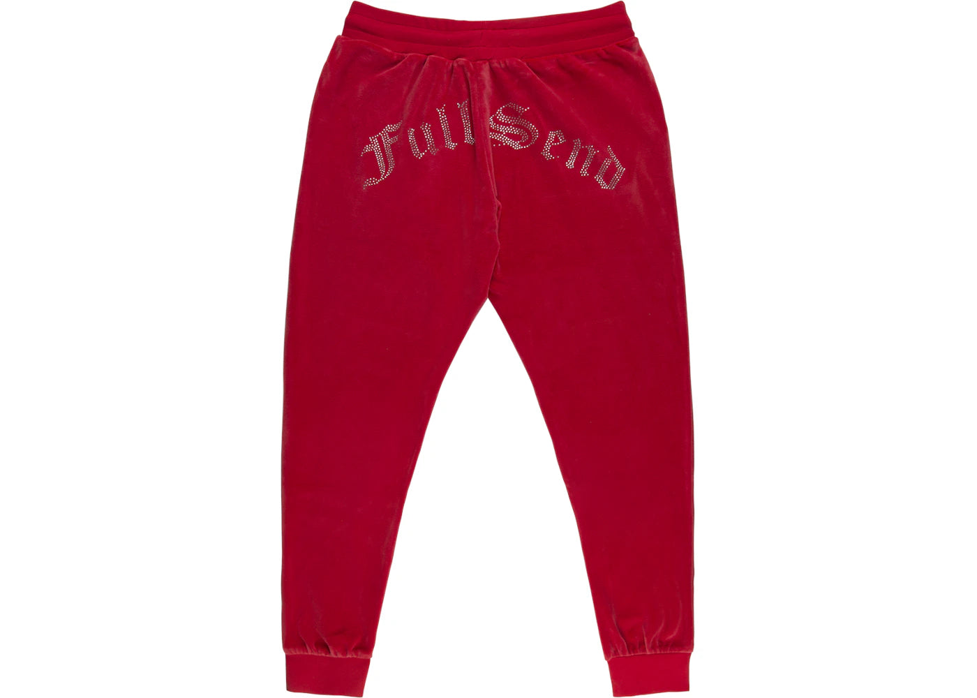 Full Send Rhinestone Velour Track Pants Red