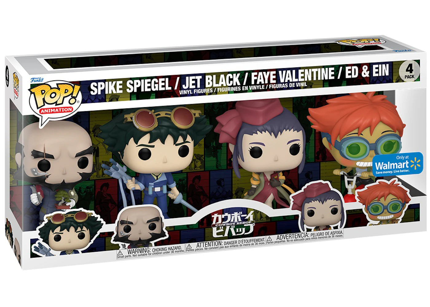 Funko Pop! Animation Cowboy Bebop Spike Spiegel, Jet Black, Faye Valentine, Ed & Ein Walmart Exclusive 4-Pack