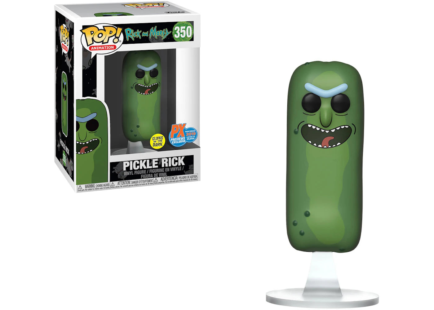 Funko Pop! Animation Rick & Morty Pickle Rick No Limbs (Glow) SDCC PX Previews Exclusive Figure #350