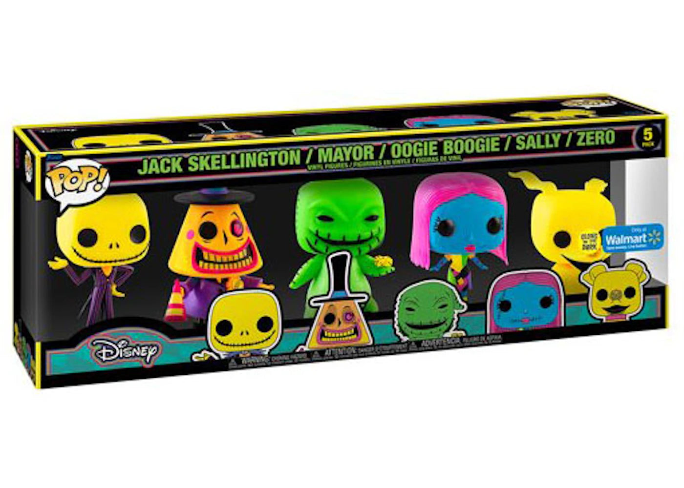 Funko Pop! Disney The Night Before Christmas Black Light Jack Skellington/Mayor/Oogie Boogie/Sally/Zero Walmart Exclusive 5-Pack
