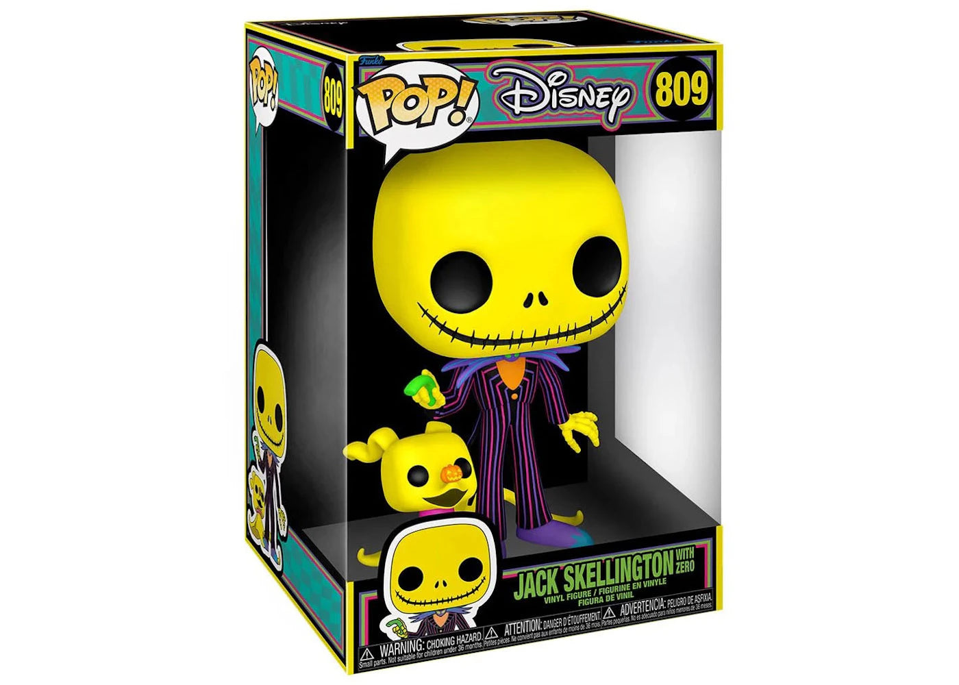 Funko Pop! Disney The Nightmare Before Christmas Black Light Jack Skellington With Zero 10 Inch Figure #809