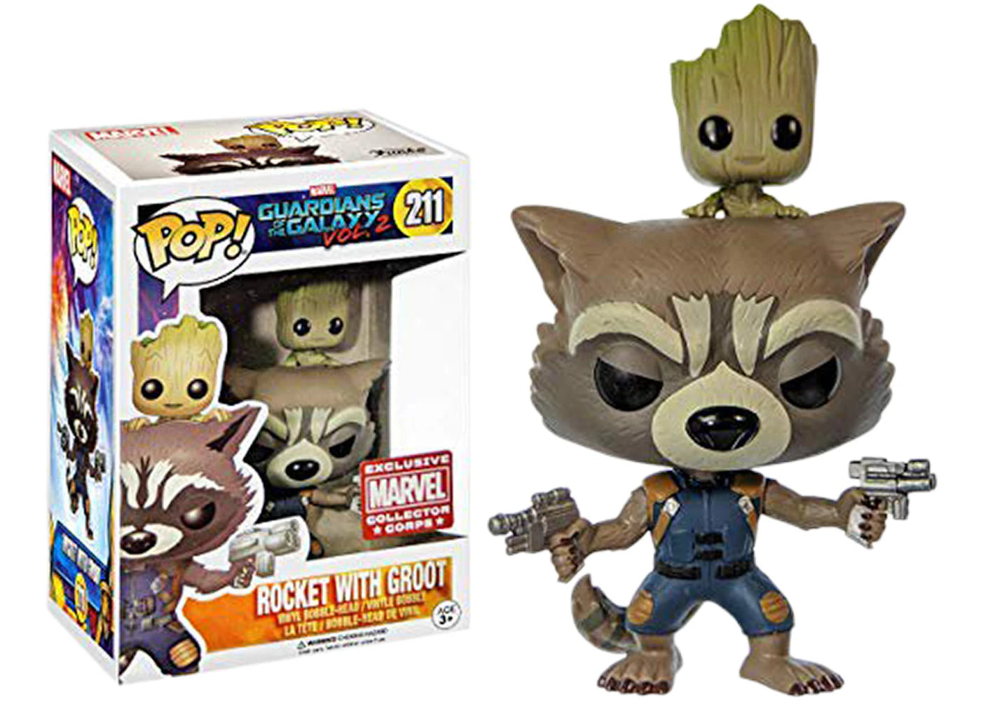 Funko Pop! Marvel Guardian of the Galaxy Vol. 2 Rocket with Groot Collector Corps Exclusive Bobble-Head #211