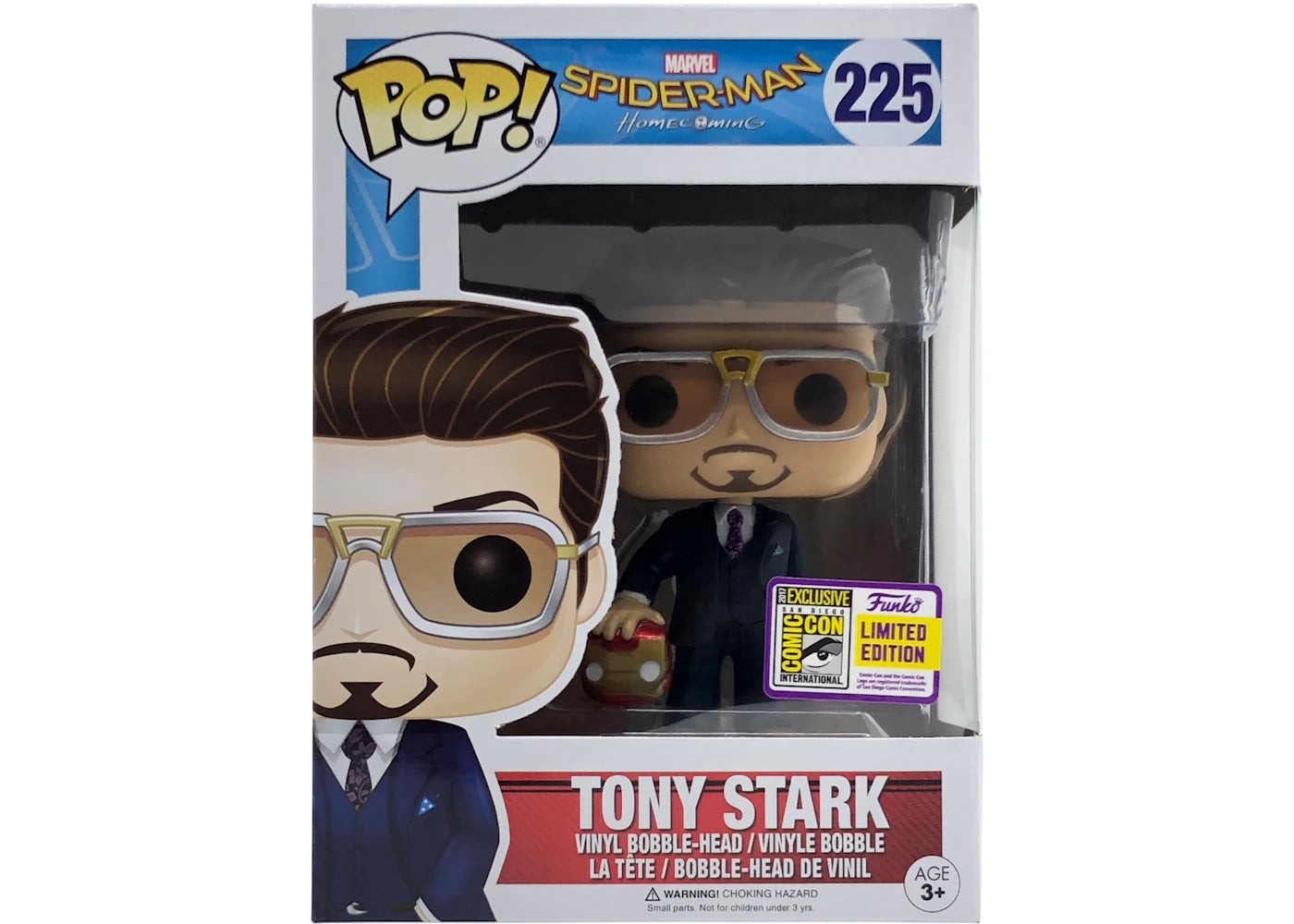 Funko Pop! Marvel Spider Man Homecoming Tony Stark SDCC Exclusive Bobble-Head Figure #225