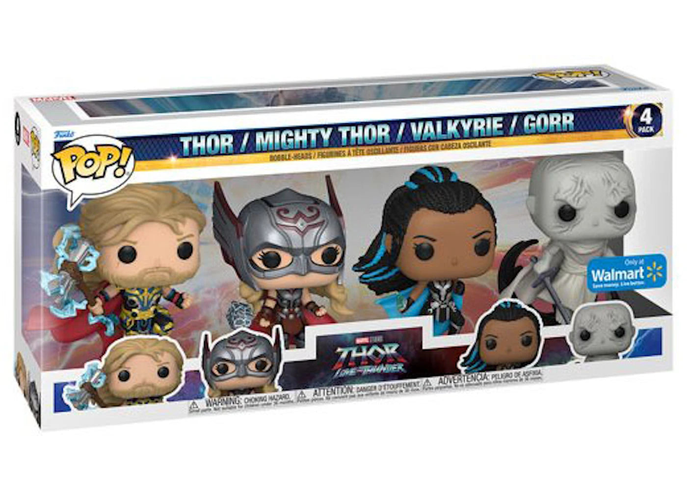 Funko Pop! Marvel Studios Thor Love and Thunder (Thor/Mighty Thor/Valkyrie/Gorr) Walmart Exclusive 4-Pack