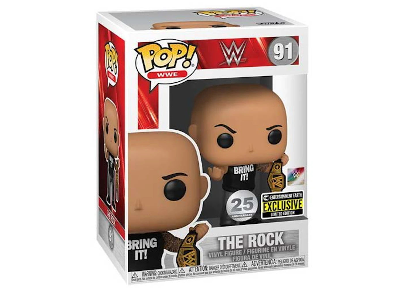 Funko Pop! WWE The Rock with Championship Belt 25th Anniversary Entertainment Earth Exclusive Figure #917
