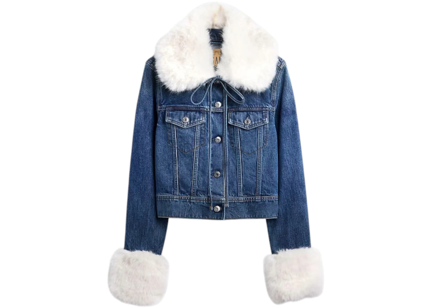 Gap x Sandy Liang Women's Vegan Fur Crop Denim Jacket Starry Eye Blue